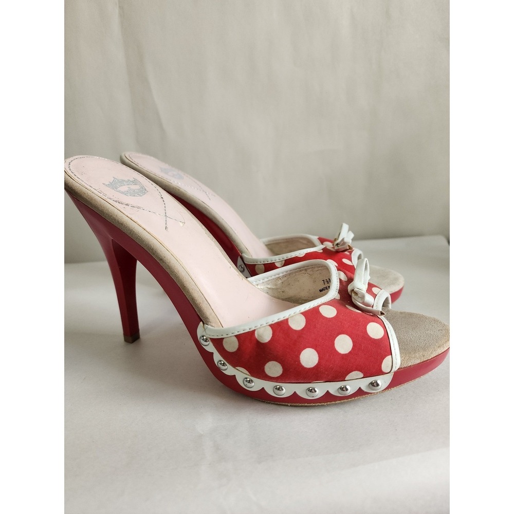Vintage Miss America Red White Polka Dot Bow Studded Platform Stiletto 7.5 M